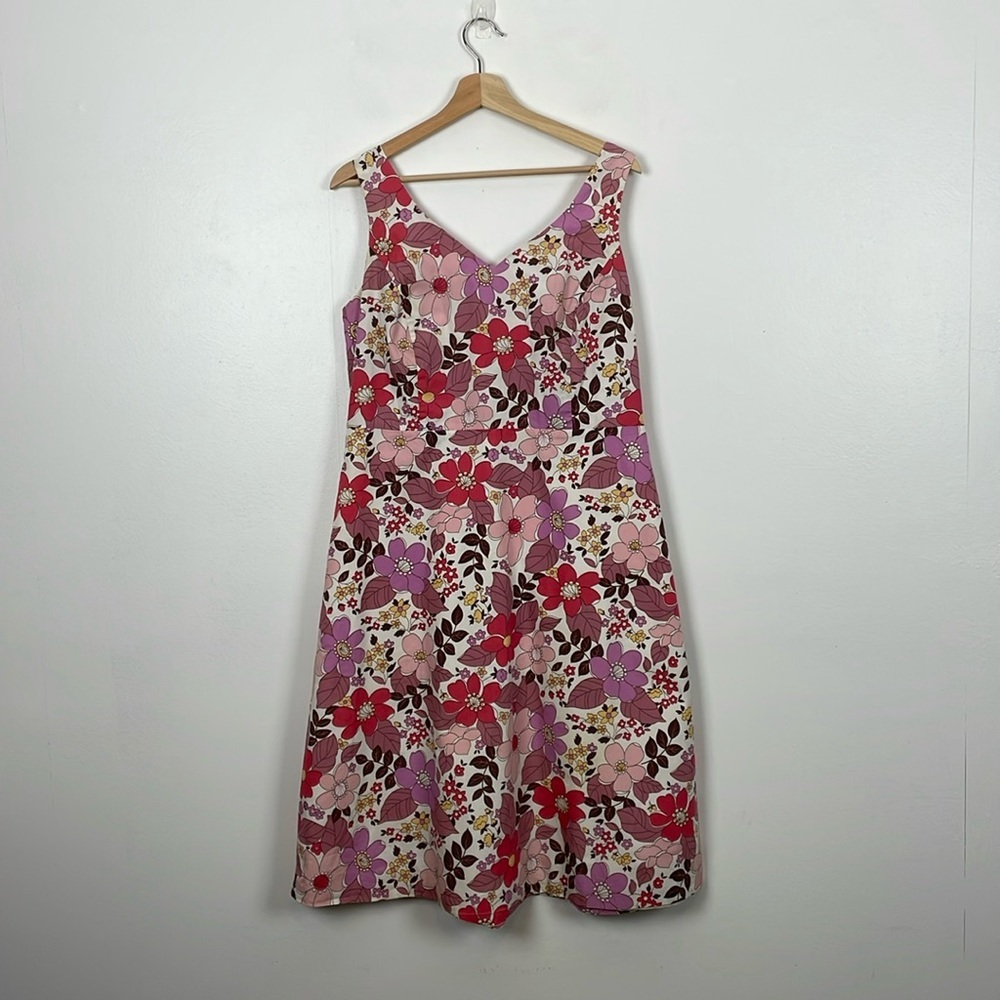 Boden Womens 16R UK Sleeveless A Line Floral V Neck Back Zip Closure Lined Dress